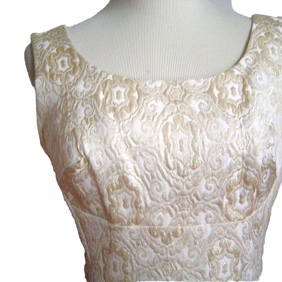 VINTAGE 1960S IRA CURTIS GOLD BROCADE JEWEL MINI DRESS M - Picture 9 of 16